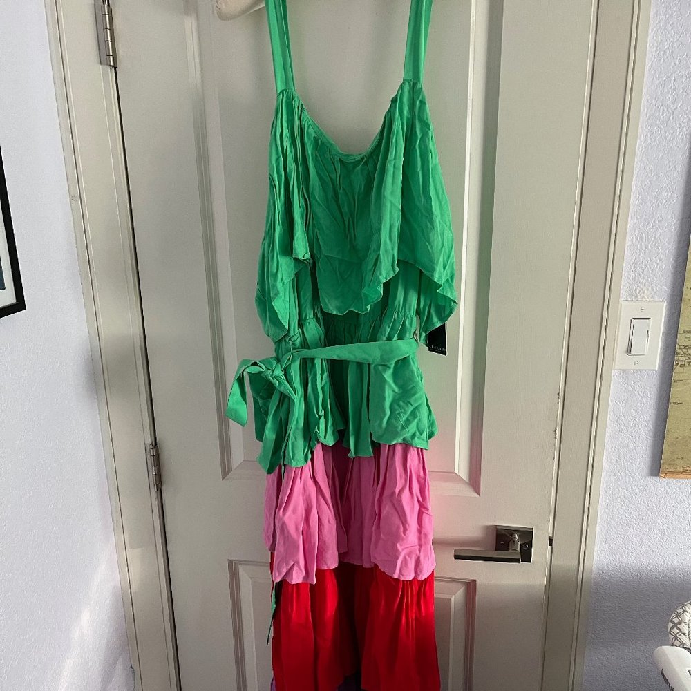 Eloquii Green Pink Red Purple Colorblock Maxi Dress